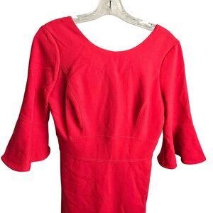 White House Black Market Red Midi Dress With Bell Sleeves Size 0 JJ3868